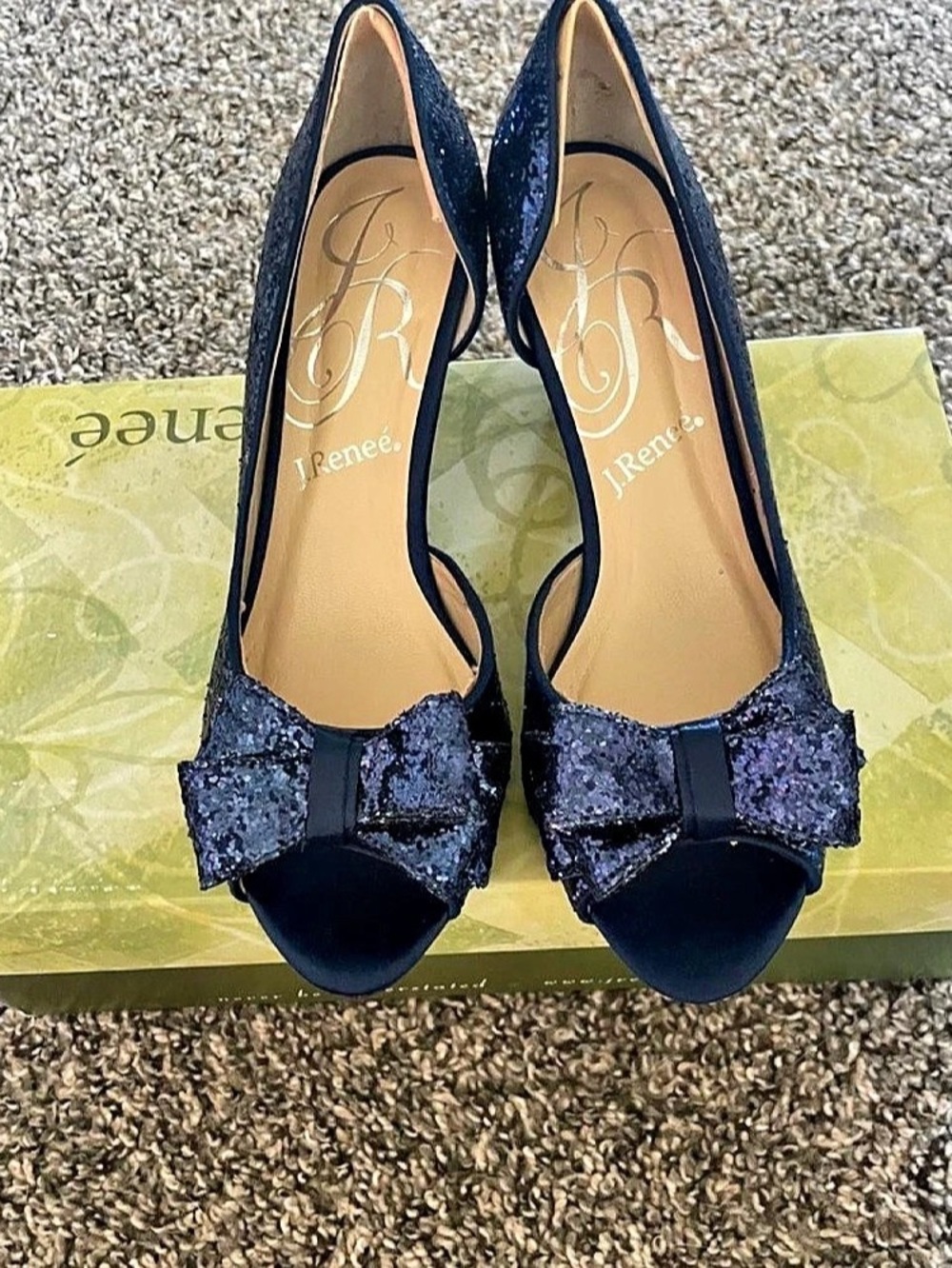J. Renee Glitter Bow Heels in navy Like New